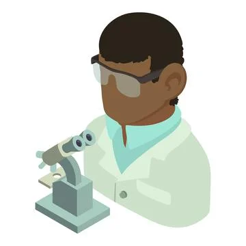 Research laboratory icon isometric vector. Male doctor work with microscope Illustrazione stock