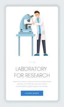 Research laboratory mobile webpage template. Lab worker, chemist, pharmacologist Stock Illustration