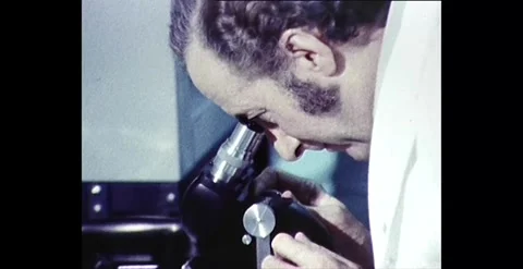 Research Laboratory: Scientist Examining Specimens through Microscope (1981) Video stock 261123069