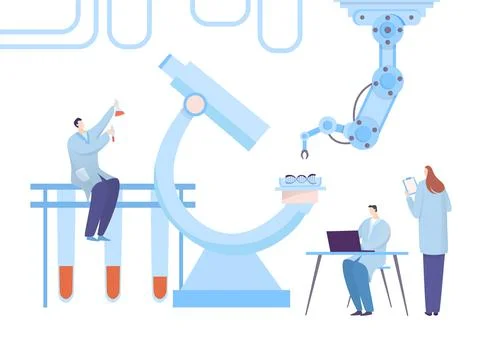 Research laboratory workplace, tiny professional character research scientist イラスト素材