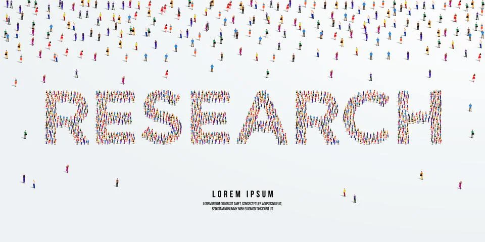 Research. Large group of people form to create Research. vector illustration. Stock Illustration