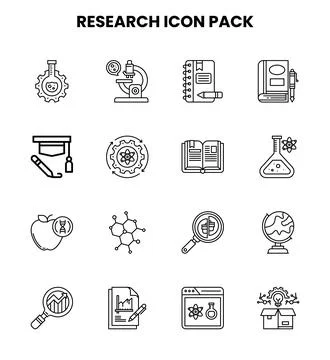 Research Line Design Icons Pack Stock Illustration