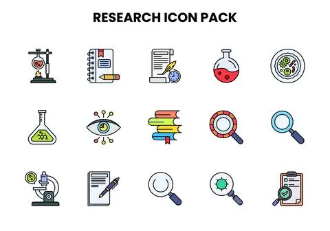 Research Lineal Color Collection Icons Pack Stock Illustration