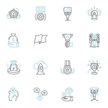 Research methodology linear icons set. Sampling, Survey, Quantitative Stock Illustration