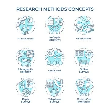 Research methods soft blue concept icons Stockillustratie