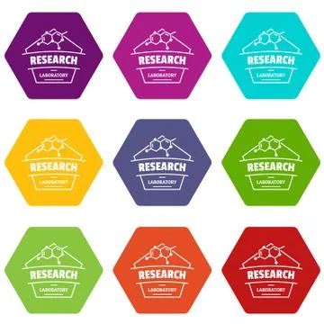 Research molecular icons set 9 Stock Illustration