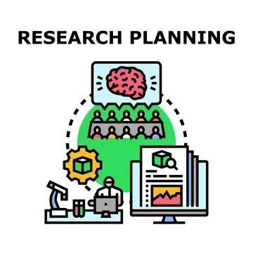 Research planning process idea generation analysis Stock Illustration