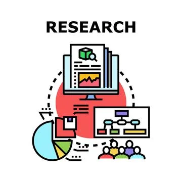 Research process analyzing data and business intelligence Stock Illustration