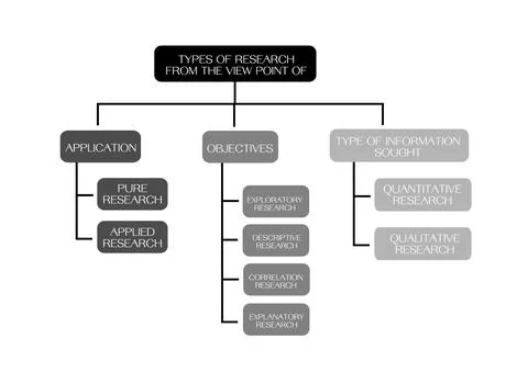 Research Process and Methods, Type of Research From Application, Objectives a Illustrazione stock