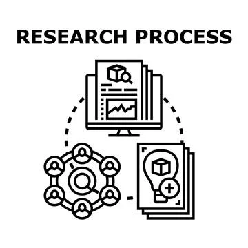 Research process developing new ideas and analyzing data Stock Illustration