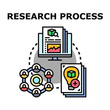 Research process developing new ideas and analyzing data Stock Illustration