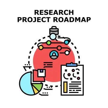 Research project roadmap planning analyzing data strategy Stock Illustration