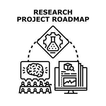 Research project roadmap planning development and analysis concept Stock Illustration