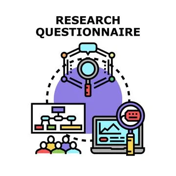 Research questionnaire concept representing data collection and analysis Stock Illustration