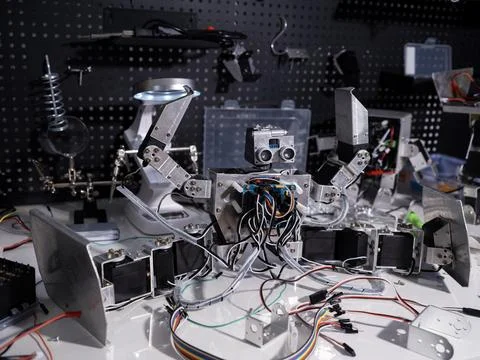 Research robot on the workbench Stock Photos