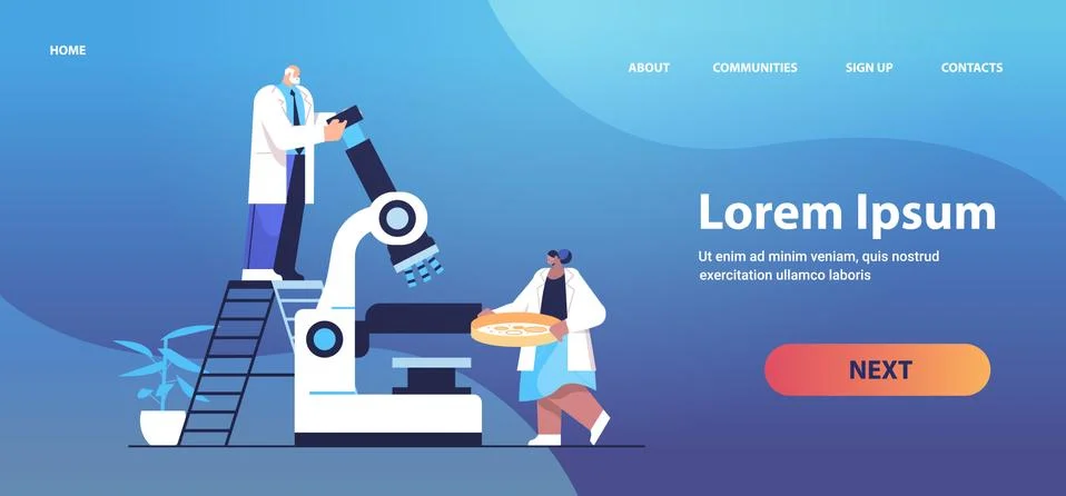 Research scientist team working with microscope researchers making chemical Stock Illustration