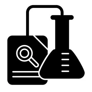 Research solid icon. Chemical flask and document education vector illustration Illustrazione stock