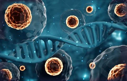 Research of stem cells. Stem cells under a microscope. Cellular Therapy Stock Illustration