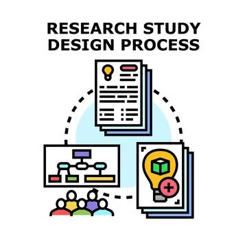 Research study design process workflow developing ideas Illustrazione stock