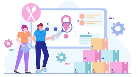 Research teamwork analyzing business proposal illustration business animated Stockbeeldmateriaal 283704294