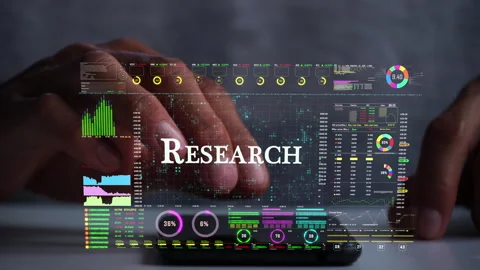 Research text on business data number futuristic hologram background. Stock Footage 283435799