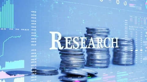 Research text on coins stack increase with business data hologram. Stock Footage 283435660