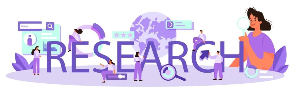 Research typographic header. Competitor analysis and business strategy Stock Illustration