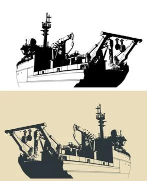 Research vessel close-up Stock Illustration