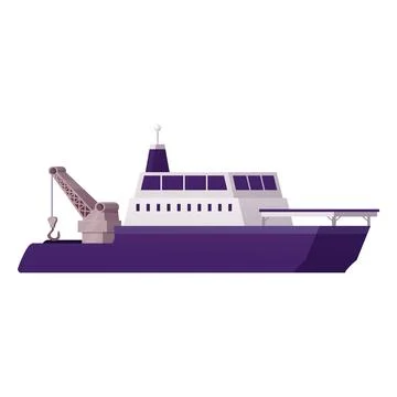 Research vessel with deck crane, side view, marine transport vessel. Stockillustratie