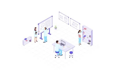 Research workers isometric color vector illustration Stock Illustration