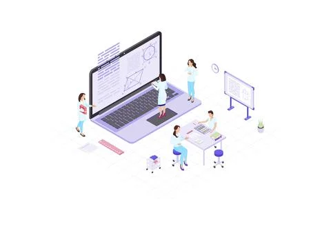 Research workers isometric color vector illustration Stock Illustration