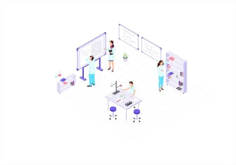 Research workers isometric color vector illustration Stock Illustration