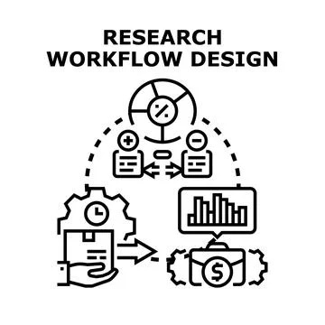 Research workflow design process for business analysis Stock Illustration