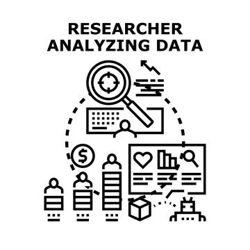 Researcher analyzing data and business analytics concept Stock Illustration