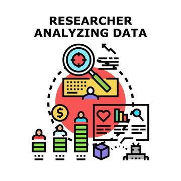 Researcher analyzing data and business analytics concept Stock Illustration