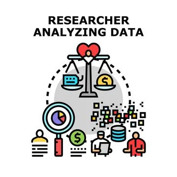 Researcher analyzing data, evaluating financial information Stock Illustration