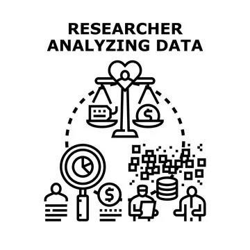 Researcher analyzing data, evaluating financial information Stock Illustration