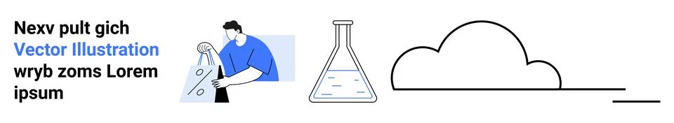 Researcher Analyzing Data, Lab Flask with Solution, Cloud Computing Concept Stock Illustration