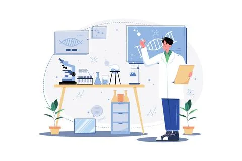 Researcher analyzing data in the lab Stock Illustration