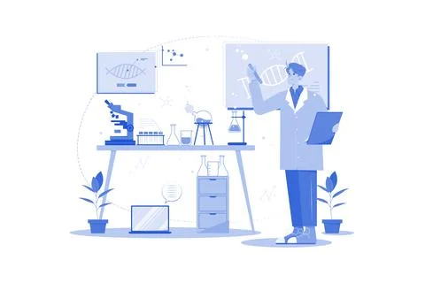 Researcher analyzing data in the lab Stock Illustration
