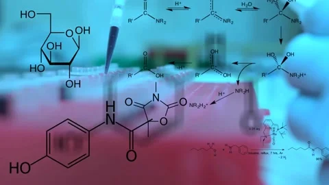 A researcher appear transfering samples and chemical structures from pharmaceuti Stock-Footage 216092871