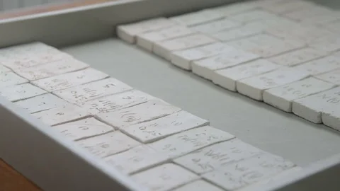 Researcher arranges sample materials Stock Footage