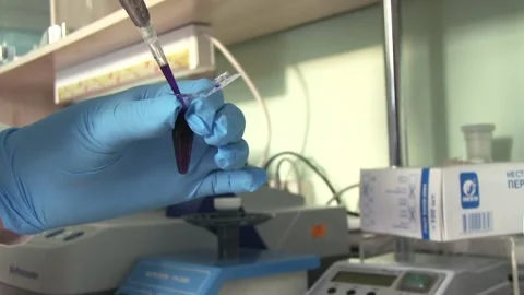 Researcher draws solution into pipette Видео 208842980