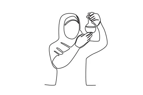 A researcher observes a substance inside a measuring flask Stock Illustration