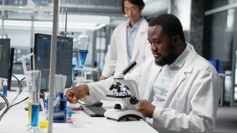 Researcher operating compound microscope, doing sample observation Stock Footage 320146188