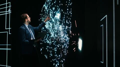 Researcher optimizes AI deep learning model by adjusting parameters using AR Foto stock