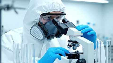 Researcher in Protective Gear Analyzing Samples. Stock Footage 316886067