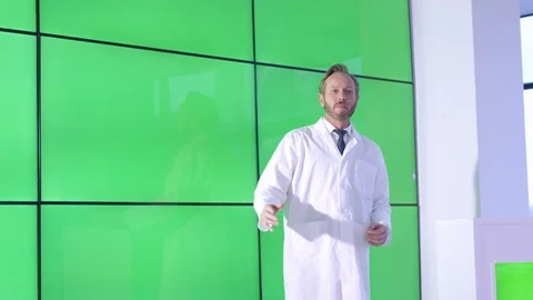 Researcher talking during presentation in front of green screen display Stock Footage 108187663
