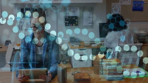 Researcher touching tablet activating molecular pattern for research as 스톡 동영상 311902204