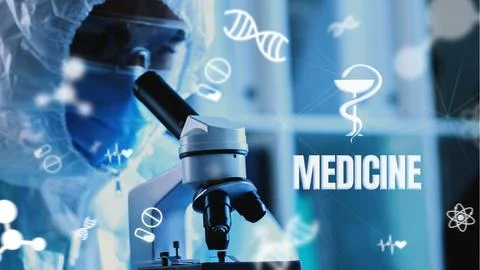 Researcher uses microscope to study samples in laboratory focused on medical Stock Photos